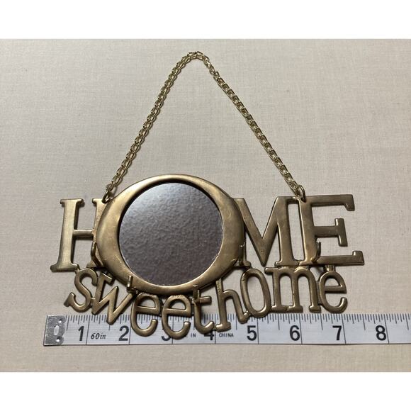 Vintage 1970s Hanging Brass Key Holder Home Sweet Home with Mirror and 5 Hooks - Picture 6 of 7
